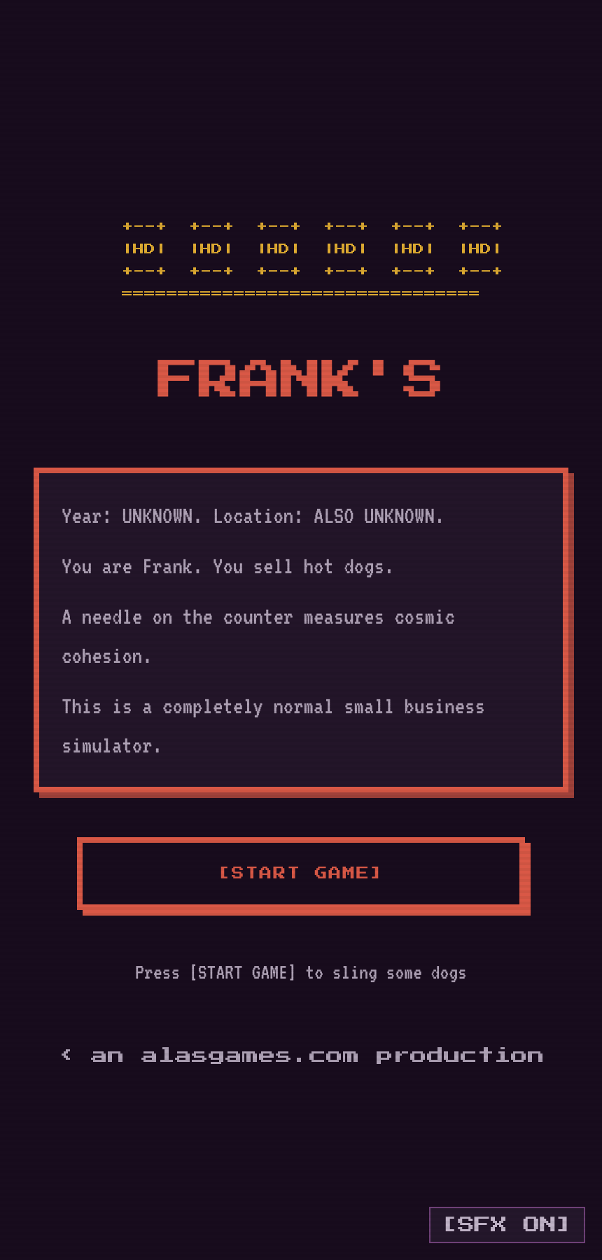 Frank's — Cosmic Hot Dog Emporium title screen