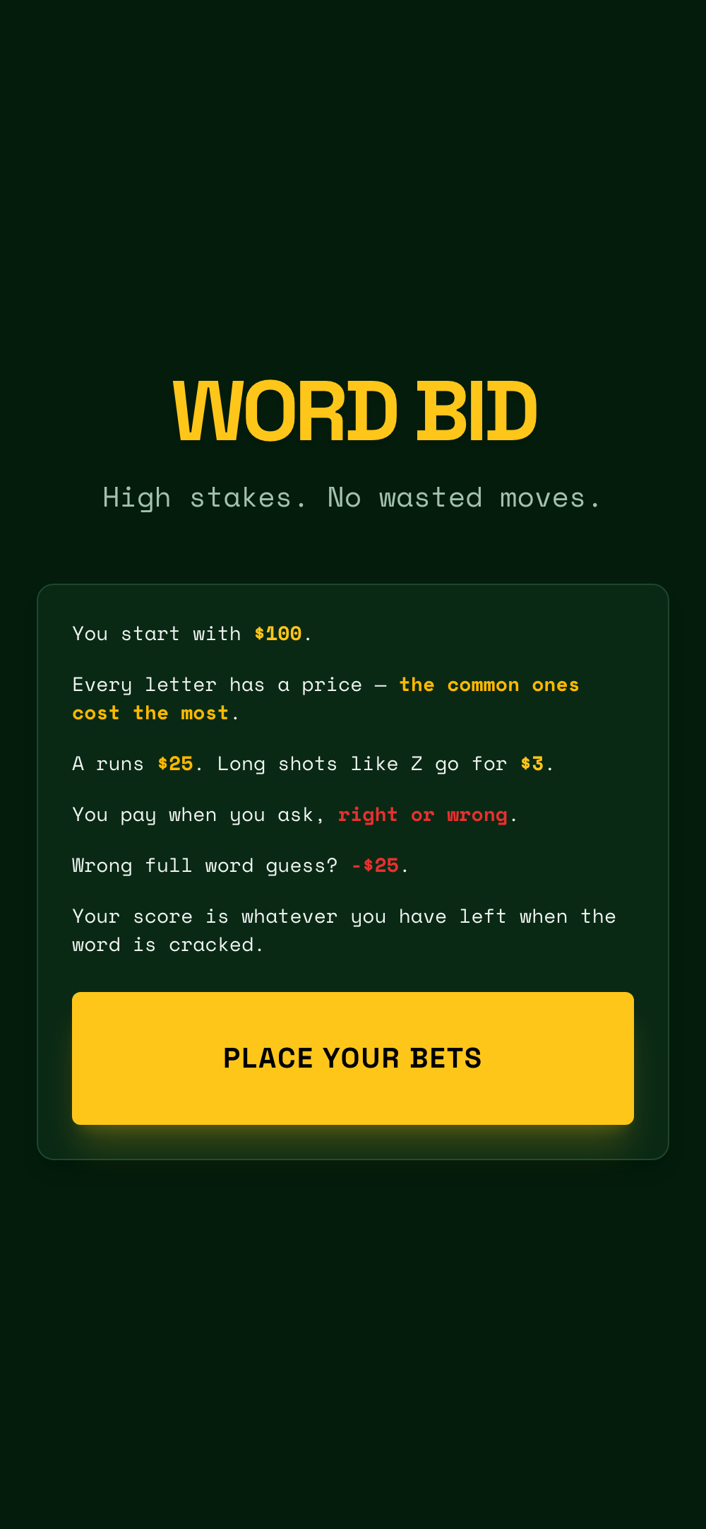 Word Bid — title screen
